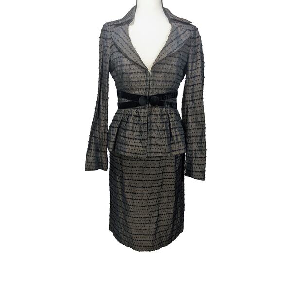 Nanette Lepore Skirt Suit Set Y2K Black Textured Dot Velvet Trim Sz 2 USA - Picture 1 of 16